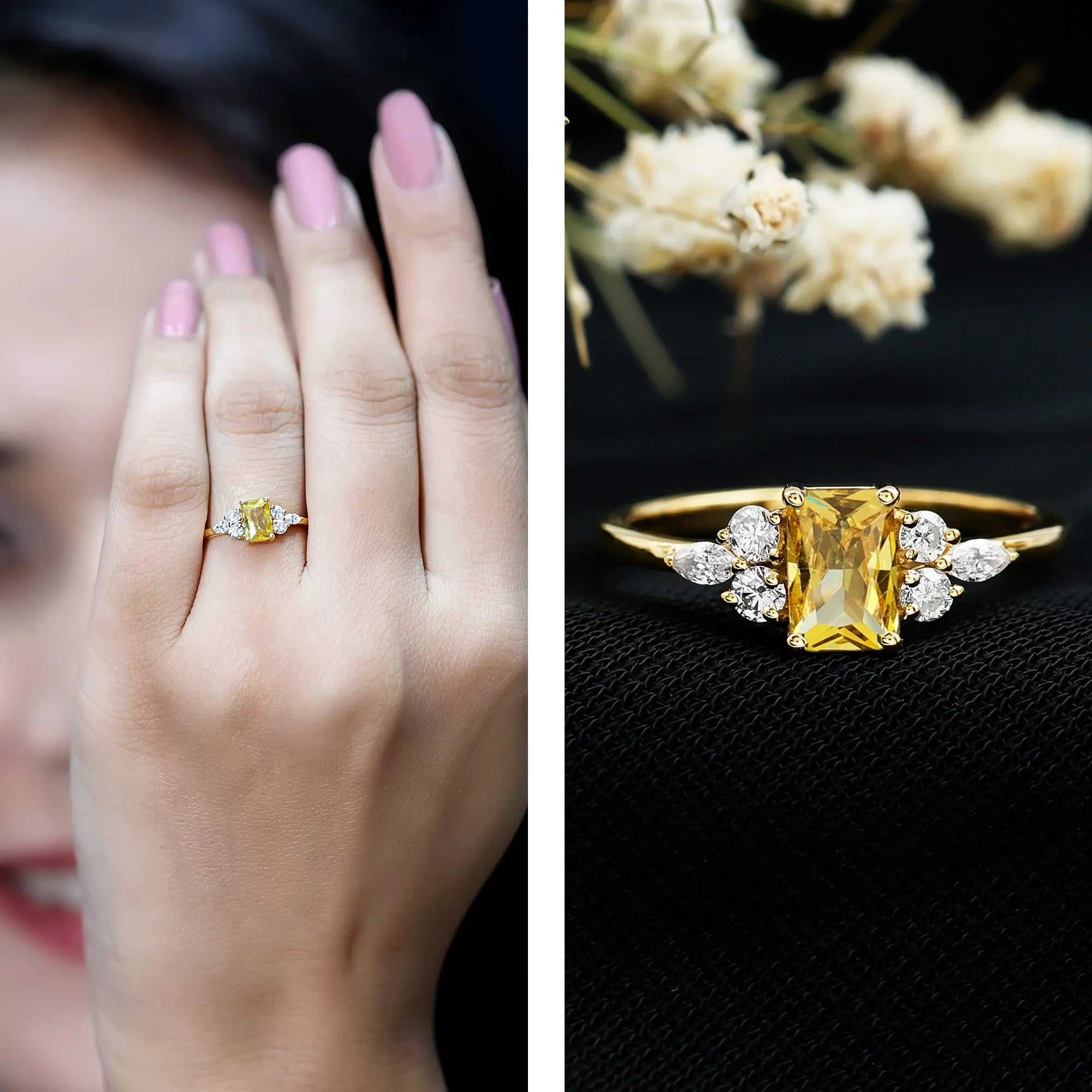 0.75 Carat Emerald Cut Lab Created Yellow Sapphire Promise Engagement Ring Rosec Jewels  Techno geeks