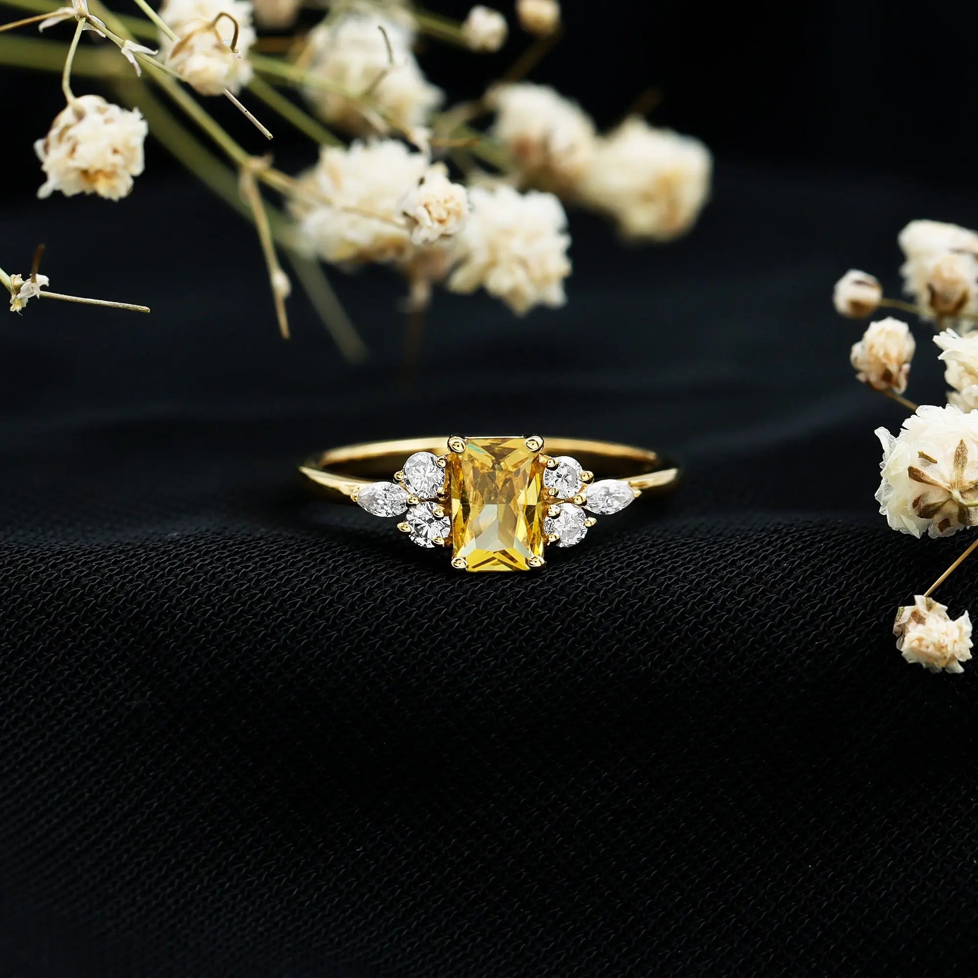 0.75 Carat Emerald Cut Lab Created Yellow Sapphire Promise Engagement Ring Rosec Jewels  Techno geeks