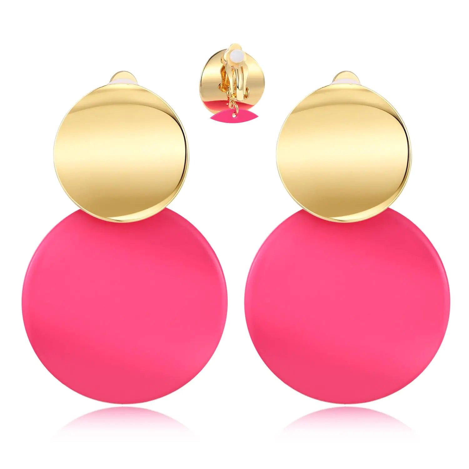 LILIE&WHITE Gold Clip On Earrings For Women Round Disc Earrings In Gold And Pink Color Geometric Earrings Clip On Dangle Earrings Statement Earrings Jewelry Lootquake LLC  Techno geeks