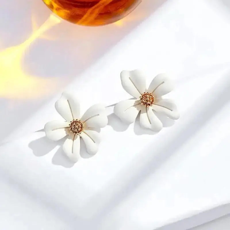 925 Silver Needle Korean Fashion Camellia Flower Earrings For Women Jewelry 2025 Trending Women's Black White Stud Earrings Gift Lootquake LLC  Techno geeks