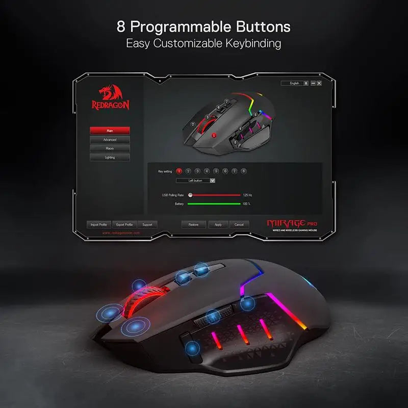 Redragon M690 PRO Wireless Gaming Mouse 8000 DPI Wired Mouse Rapid Fire Key 8 Macro Buttons for PC/Mac/Laptop, Black/White Mouse Lootquake LLC  Techno geeks