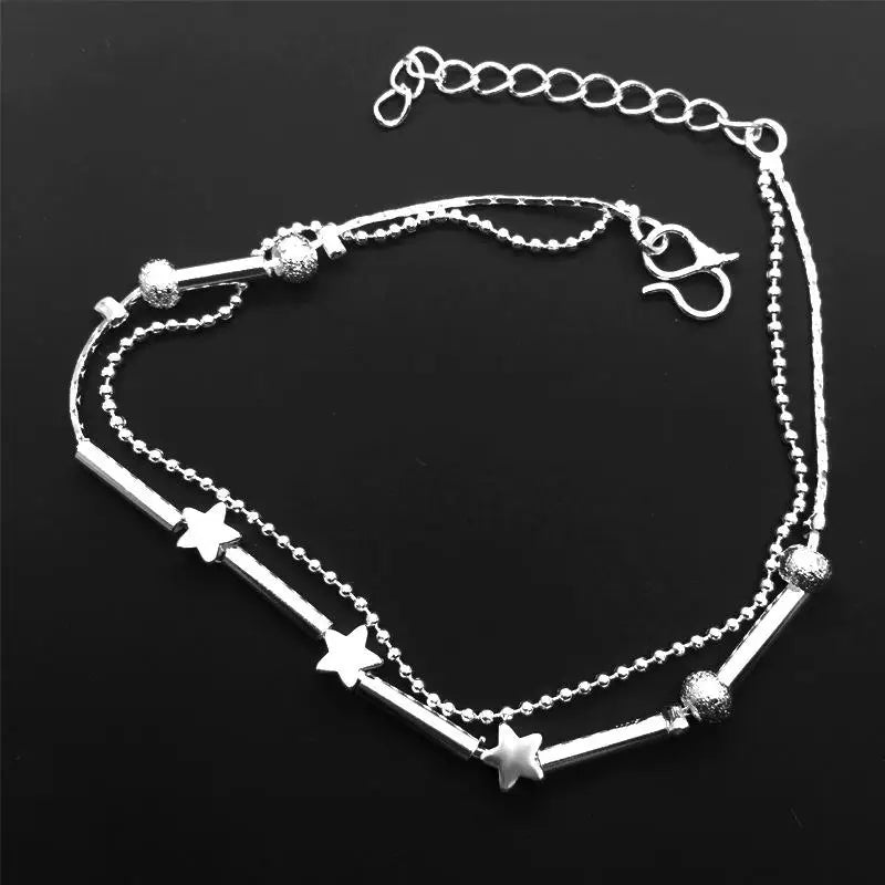 Silver color Stars Anklet Double Layer plated Charms Ankle Bracelet Jewellery Anklets For Women Foot Jewelry Love 2023 new hot Lootquake LLC  Techno geeks