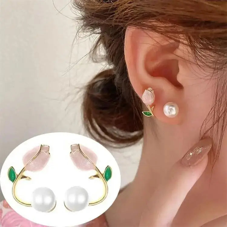 925 Silver Needle Korean Fashion Camellia Flower Earrings For Women Jewelry 2025 Trending Women's Black White Stud Earrings Gift Lootquake LLC  Techno geeks