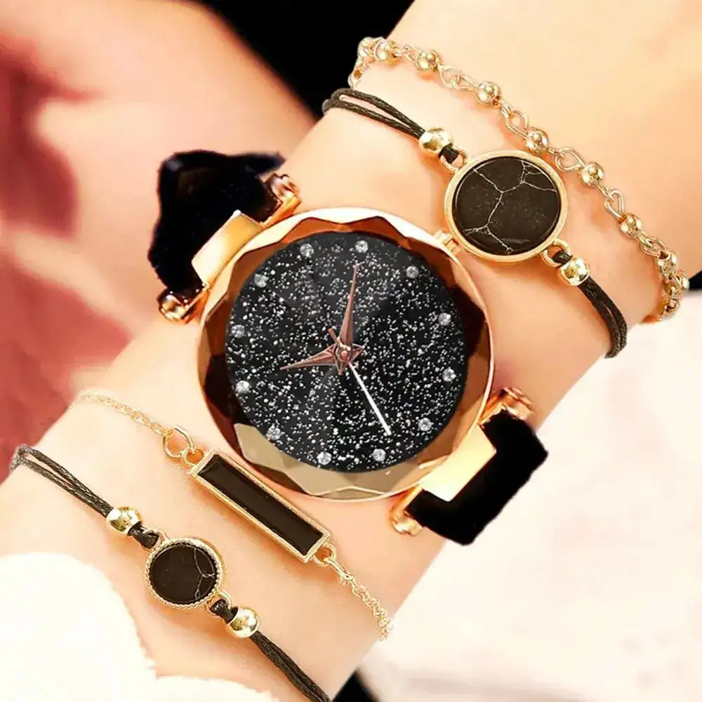 5pcs Set Womens Watches Set Ladies Fashion Watch Black Female New Simple Casual Womens Analog WristWatch Bracelet Gift No Box Lootquake LLC  Techno geeks