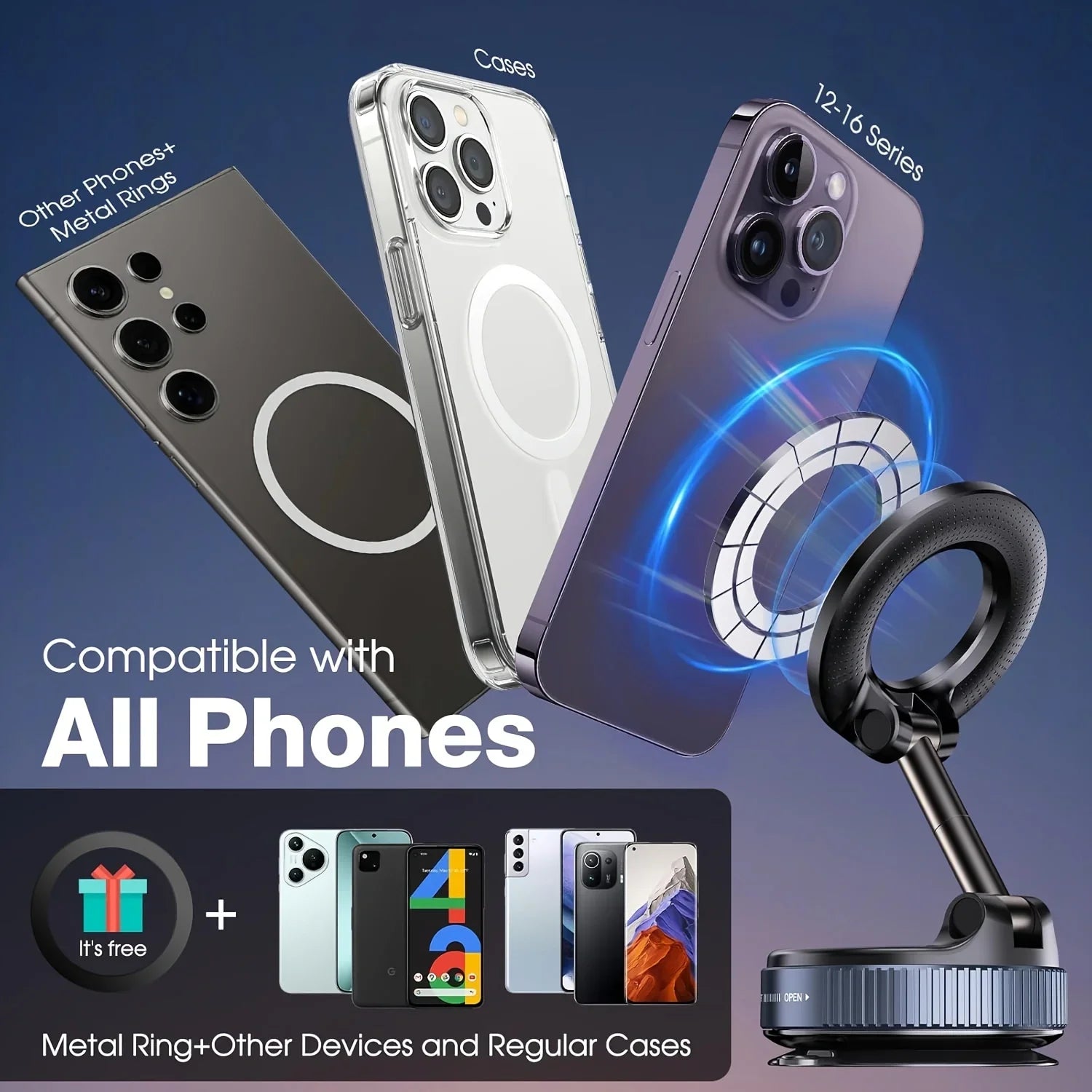 Vacuum magnetic phone holder, Magsafe suction cup phone holder, 360 ° adjustable magnetic phone holder, pocket sized foldable covers4phones  Techno geeks