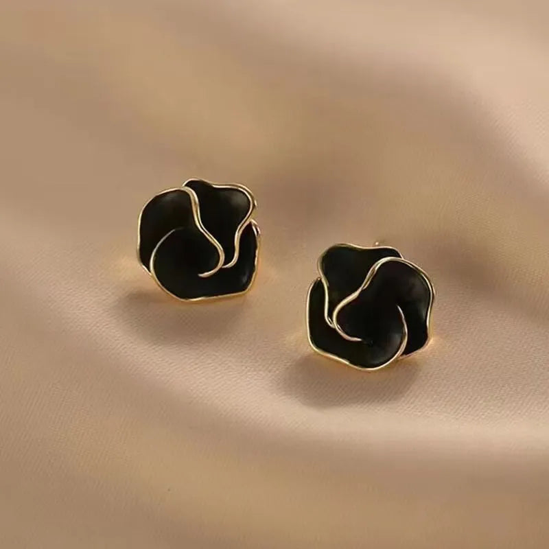 925 Silver Needle Korean Fashion Camellia Flower Earrings For Women Jewelry 2025 Trending Women's Black White Stud Earrings Gift Lootquake LLC  Techno geeks