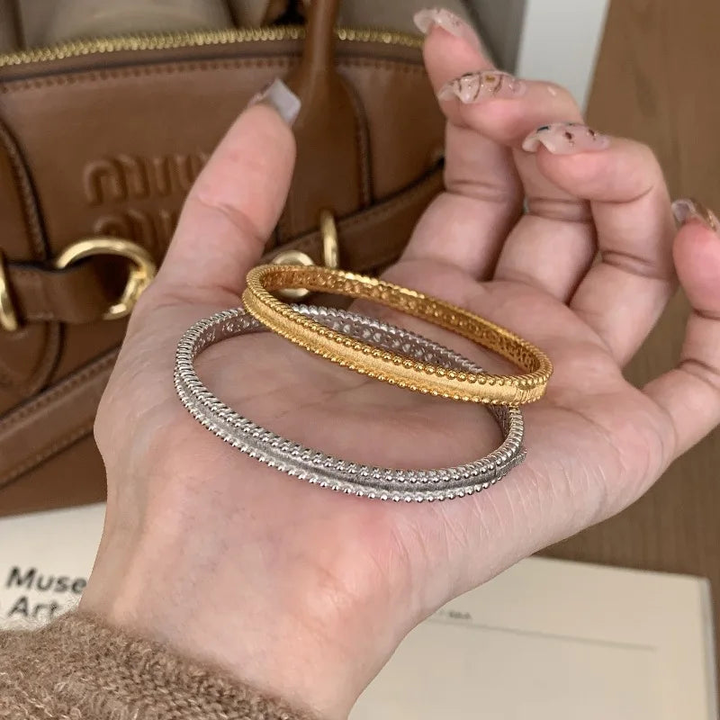 Classic silver 925 Light Luxury Round Bead Lace Brushed bracelet for women New in Simplicity Fashion bangles banquet Jewelry Lootquake LLC  Techno geeks