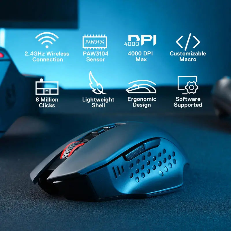 Redragon M656 Gainer Wireless Gaming Mouse, 4000 DPI 2.4Ghz Wireless Gamer Mouse w/ 5 DPI Levels, 7 Macro Buttons, Red LED Backl Lootquake LLC  Techno geeks