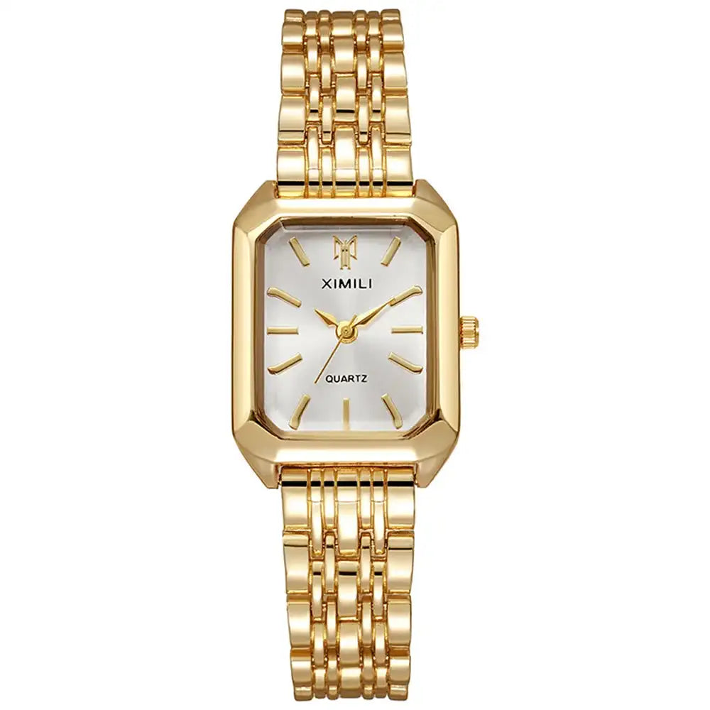 Luxury Ladies Fashion Quartz Watch Simple Scale Square Quality Gold Plated Women Watches Business Stainless Steel Folding Clock Lootquake LLC  Techno geeks
