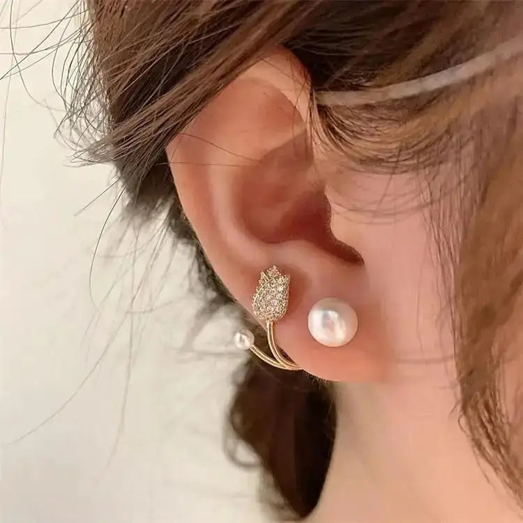925 Silver Needle Korean Fashion Camellia Flower Earrings For Women Jewelry 2025 Trending Women's Black White Stud Earrings Gift Lootquake LLC  Techno geeks