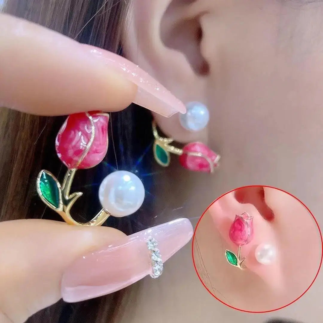 925 Silver Needle Korean Fashion Camellia Flower Earrings For Women Jewelry 2025 Trending Women's Black White Stud Earrings Gift Lootquake LLC  Techno geeks