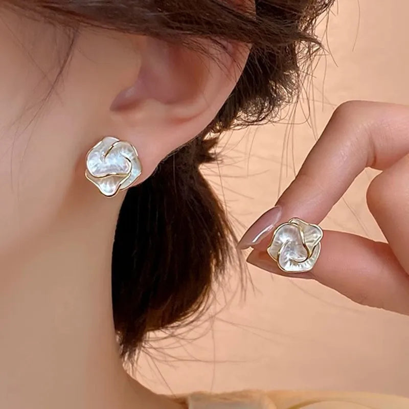 925 Silver Needle Korean Fashion Camellia Flower Earrings For Women Jewelry 2025 Trending Women's Black White Stud Earrings Gift Lootquake LLC  Techno geeks