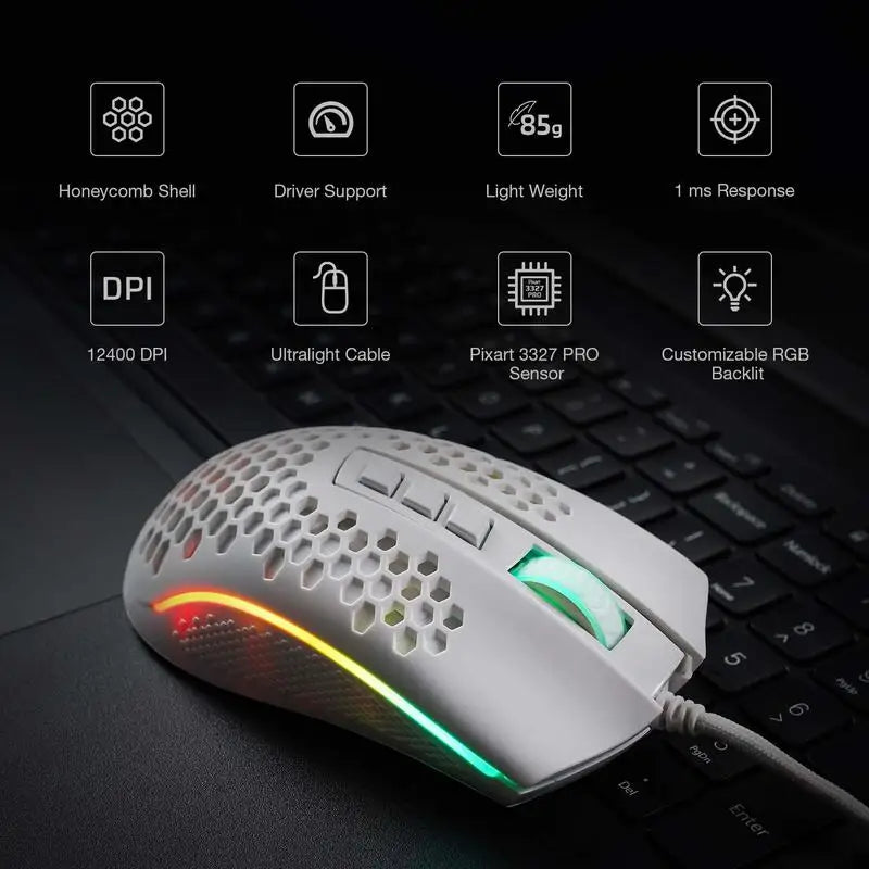 Redragon M808 Storm Lightweight RGB LED USB Gaming Mouse 12,400 DPI Optical Sensor 7 Programmable Buttons Precise Regist Lootquake LLC  Techno geeks