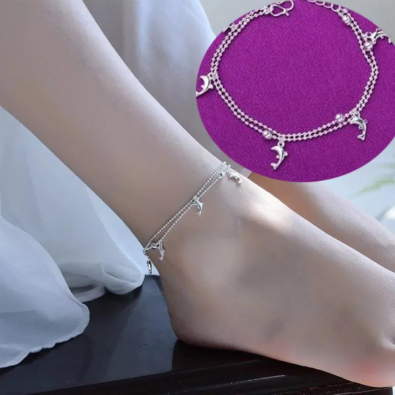 Silver color Stars Anklet Double Layer plated Charms Ankle Bracelet Jewellery Anklets For Women Foot Jewelry Love 2023 new hot Lootquake LLC  Techno geeks