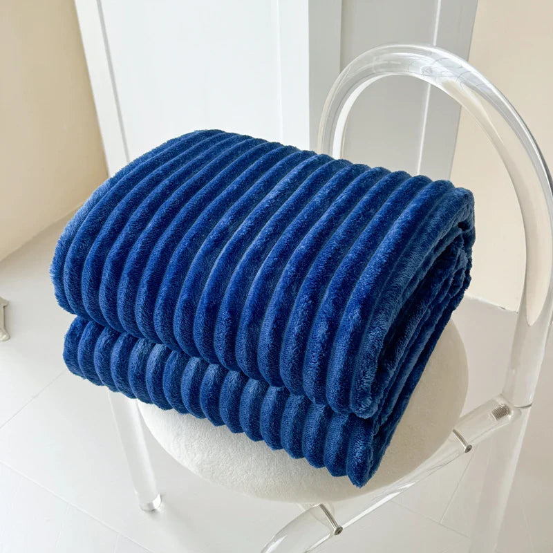 1 blue striped blanket - thickened blanket, modern and simple design, four seasons office nap blanket, suitable for bed or sofa. Lootquake LLC  Techno geeks