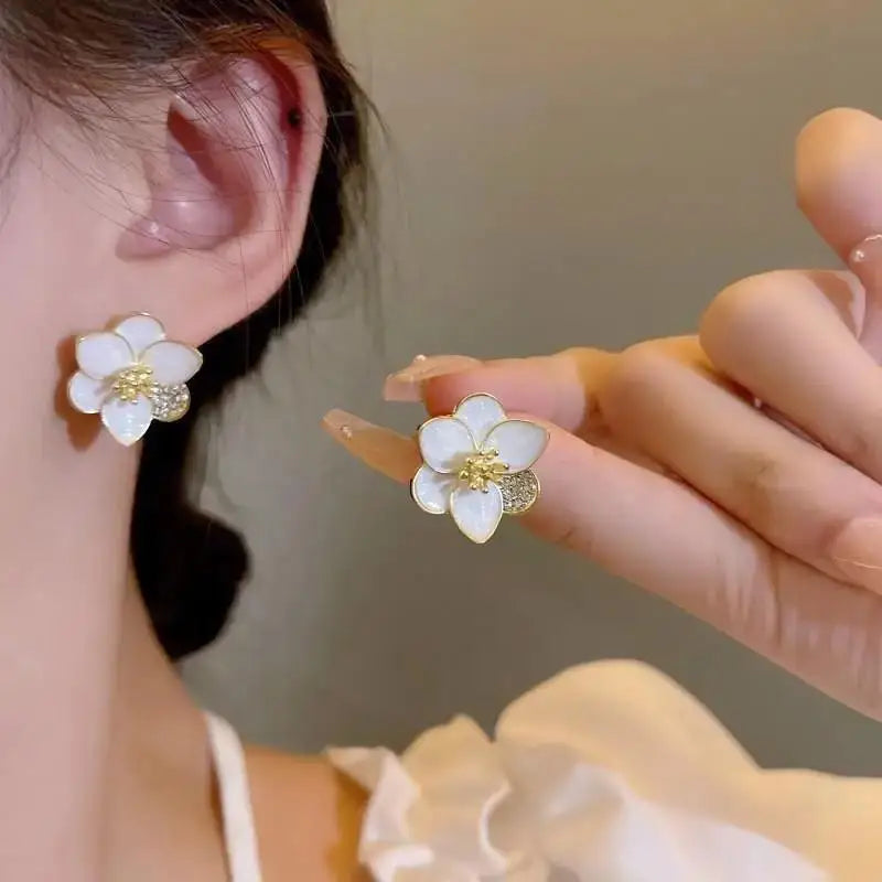 925 Silver Needle Korean Fashion Camellia Flower Earrings For Women Jewelry 2025 Trending Women's Black White Stud Earrings Gift Lootquake LLC  Techno geeks