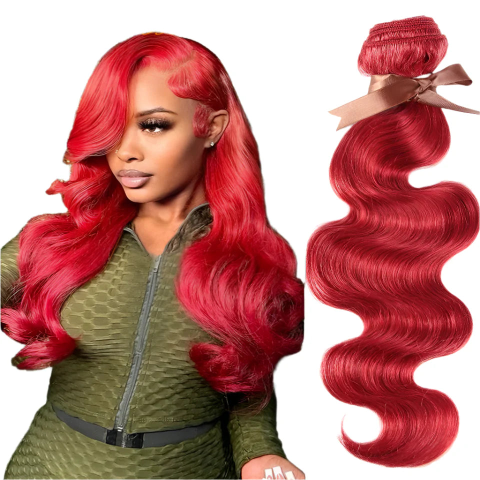 Brazilian Body Wave Bundles | Red Burgundy Human Hair Extensions (1/3/4 Pcs Weave Deals) Luxegan  Techno geeks