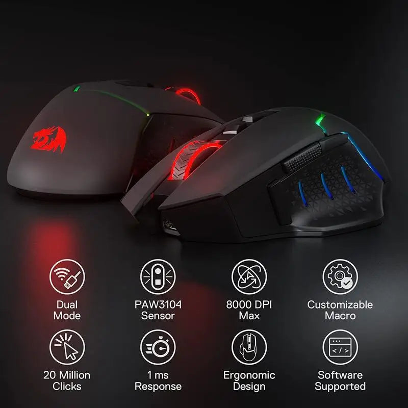 Redragon M690 PRO Wireless Gaming Mouse 8000 DPI Wired Mouse Rapid Fire Key 8 Macro Buttons for PC/Mac/Laptop, Black/White Mouse Lootquake LLC  Techno geeks