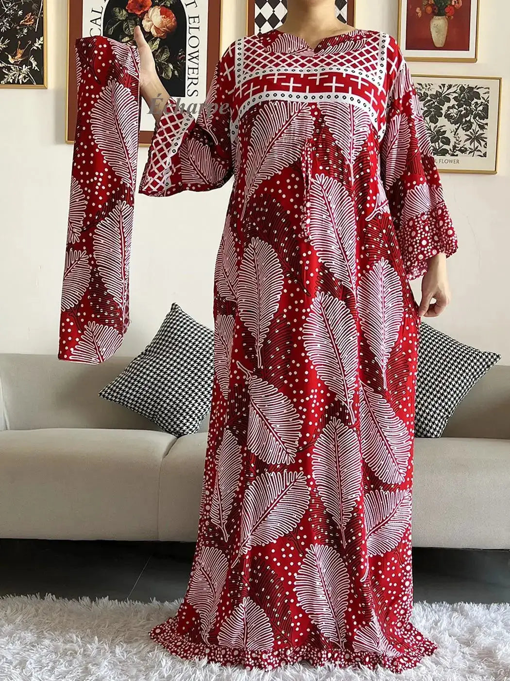 New Style African Dashiki Print Long Sleeve Loose Cotton Elegant Women  Abaya Long Dress Summer Maxi Casual Dresses Vestidos Lootquake LLC  Techno geeks
