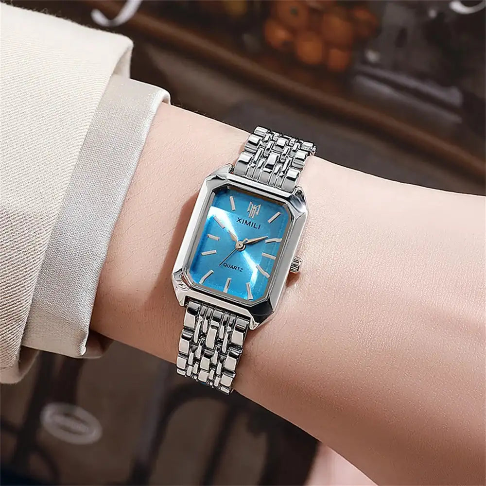 Luxury Ladies Fashion Quartz Watch Simple Scale Square Quality Gold Plated Women Watches Business Stainless Steel Folding Clock Lootquake LLC  Techno geeks