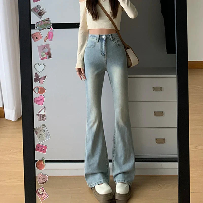 Women Flare Stretch Moustache Jeans Fashion Skinny Bell Bottom High Waist Gray Denim Pants Lady Classic Y2K Punk Long Trousers Lootquake LLC  Techno geeks