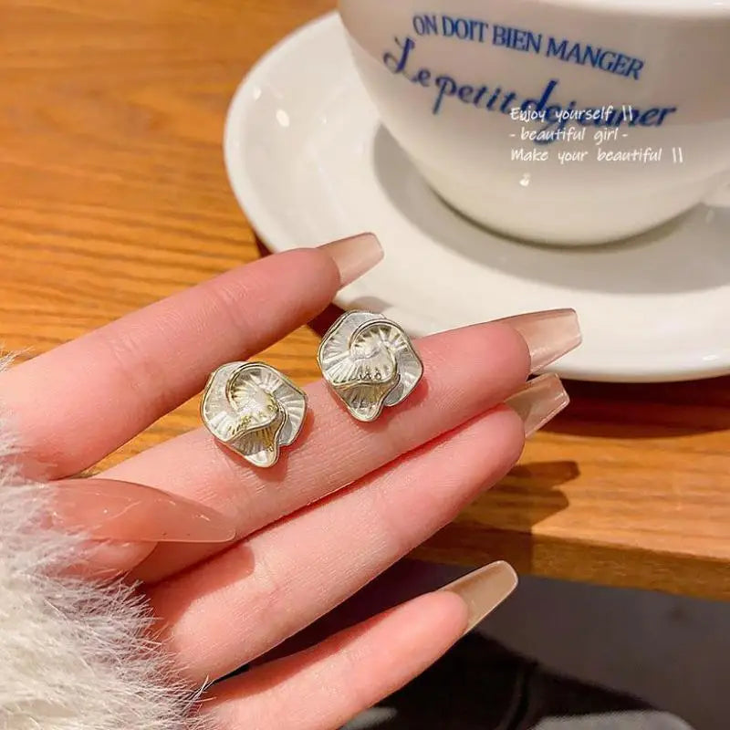 925 Silver Needle Korean Fashion Camellia Flower Earrings For Women Jewelry 2025 Trending Women's Black White Stud Earrings Gift Lootquake LLC  Techno geeks