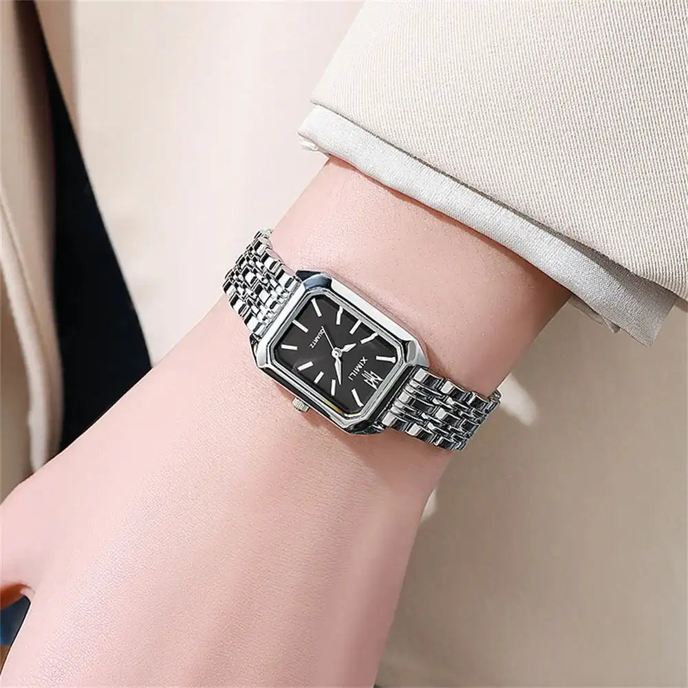 Luxury Ladies Fashion Quartz Watch Simple Scale Square Quality Gold Plated Women Watches Business Stainless Steel Folding Clock Lootquake LLC  Techno geeks