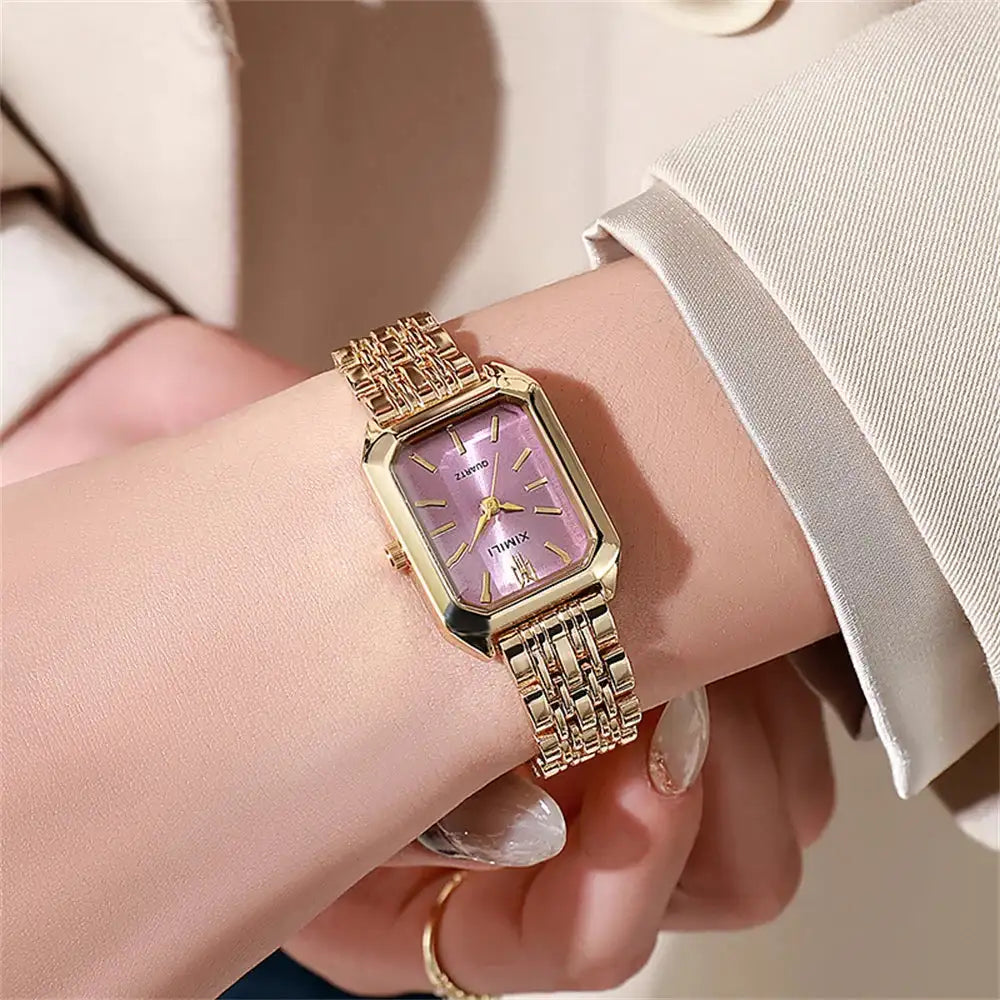 Luxury Ladies Fashion Quartz Watch Simple Scale Square Quality Gold Plated Women Watches Business Stainless Steel Folding Clock Lootquake LLC  Techno geeks
