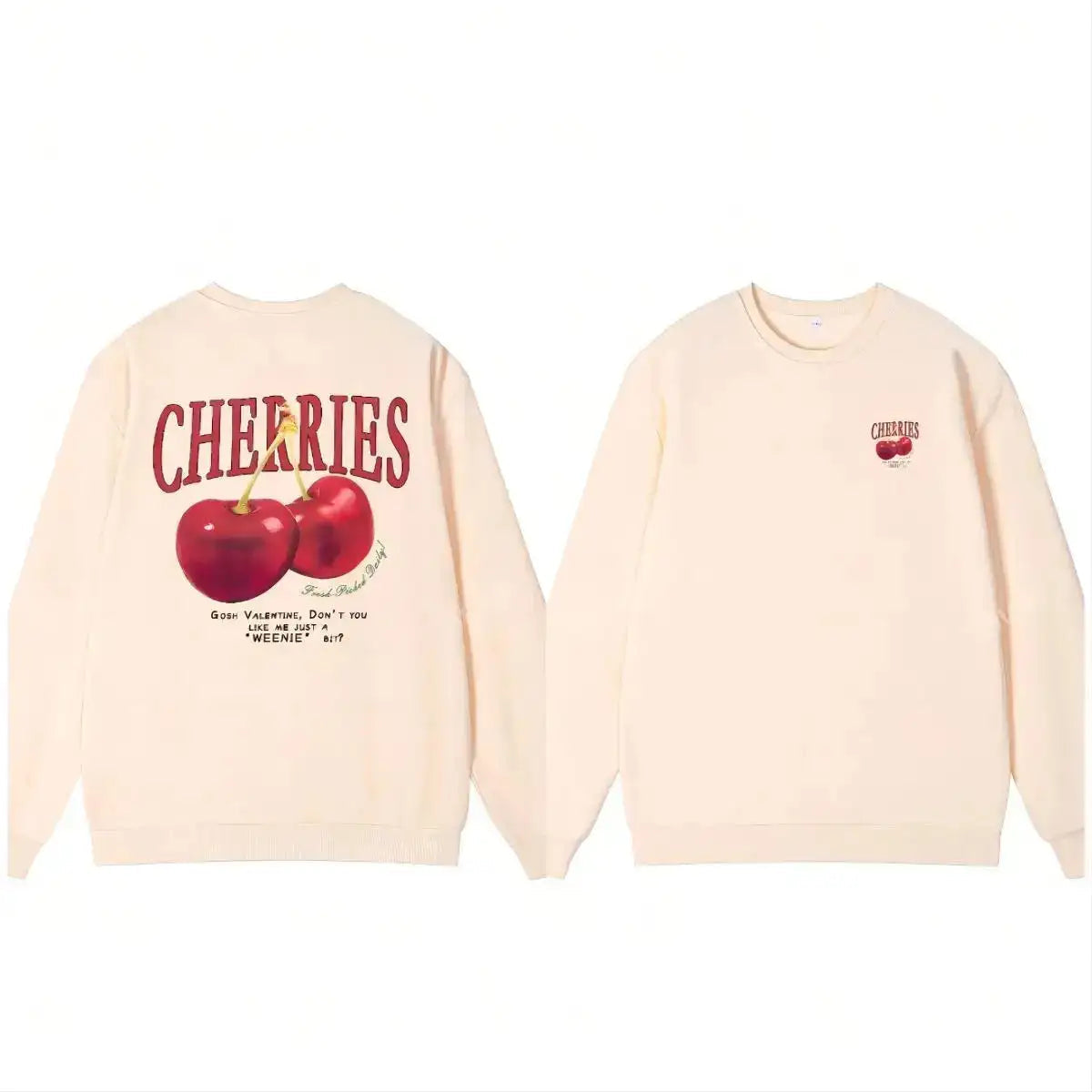 Casual Women's Sweatshirts Cherries Graphic Printing Hoodies Crewneck Fleece Warm Comfortable Pullovers Autumn Winter Streetwear Lootquake LLC  Techno geeks