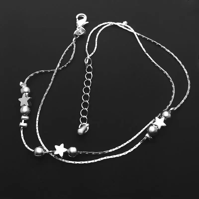 Silver color Stars Anklet Double Layer plated Charms Ankle Bracelet Jewellery Anklets For Women Foot Jewelry Love 2023 new hot Lootquake LLC  Techno geeks