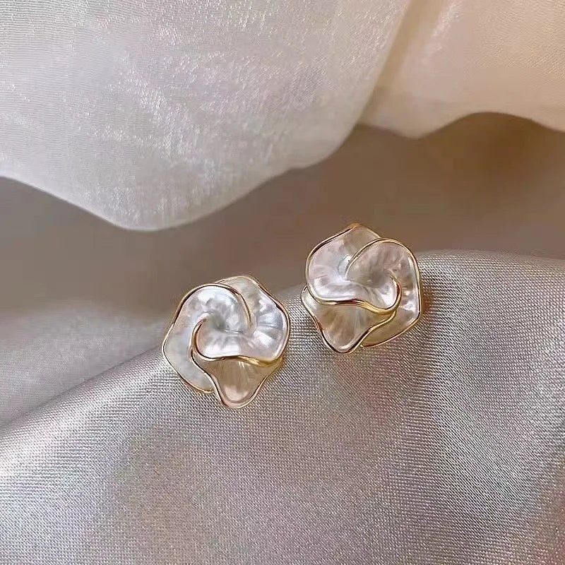 925 Silver Needle Korean Fashion Camellia Flower Earrings For Women Jewelry 2025 Trending Women's Black White Stud Earrings Gift Lootquake LLC  Techno geeks