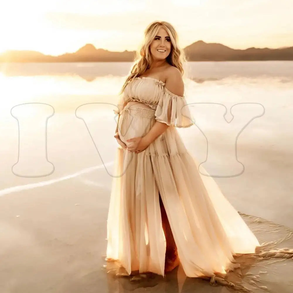 Maternity Dress For Photoshoot Pregnancy Off Shoulder Ruffled Semi Transparent Chiffon Long Dress Photography Dress For Women Lootquake LLC  Techno geeks