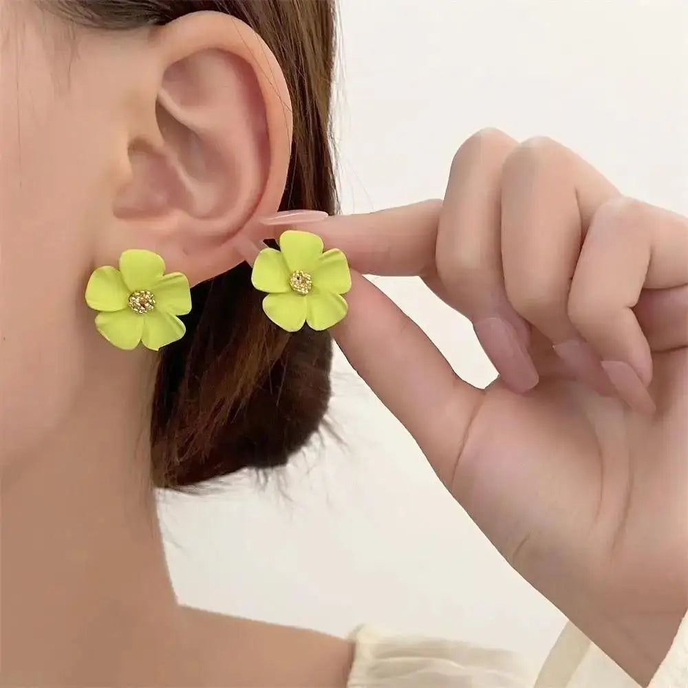 925 Silver Needle Korean Fashion Camellia Flower Earrings For Women Jewelry 2025 Trending Women's Black White Stud Earrings Gift Lootquake LLC  Techno geeks