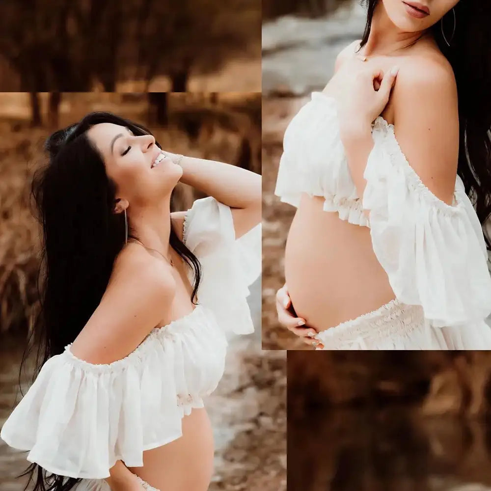 Maternity Dress For Photoshoot Pregnancy Off Shoulder Ruffled Semi Transparent Chiffon Long Dress Photography Dress For Women Lootquake LLC  Techno geeks