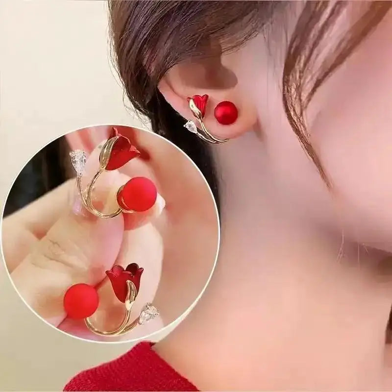 925 Silver Needle Korean Fashion Camellia Flower Earrings For Women Jewelry 2025 Trending Women's Black White Stud Earrings Gift Lootquake LLC  Techno geeks