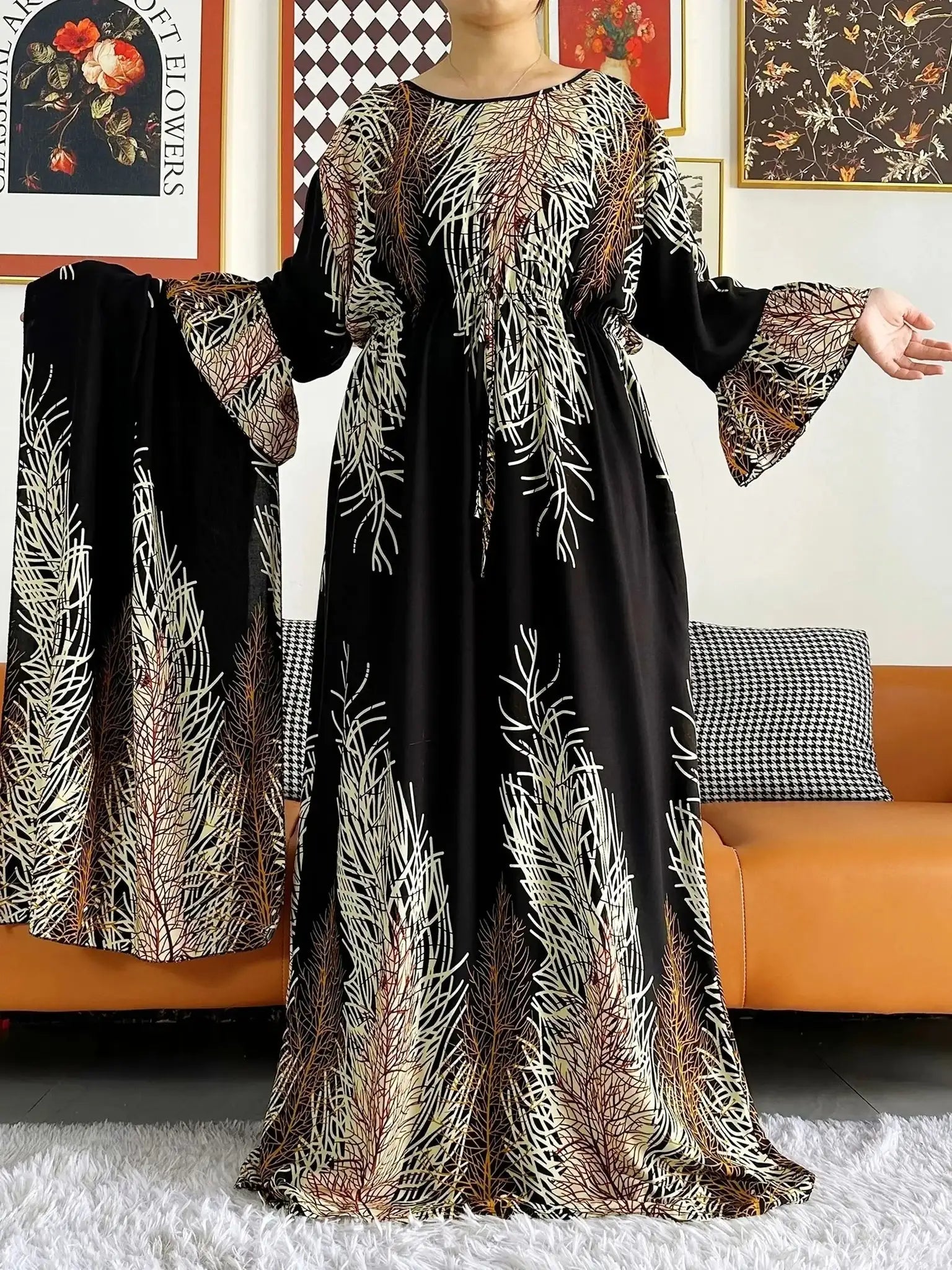 New Style African Dashiki Print Long Sleeve Loose Cotton Elegant Women  Abaya Long Dress Summer Maxi Casual Dresses Vestidos Lootquake LLC  Techno geeks