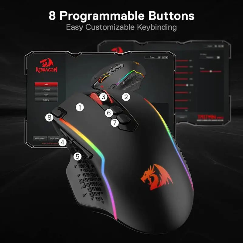 Redragon M810 Pro Wireless Gaming Mouse, 10000 DPI Wired Gamer Mouse w/ Rapid Fire Key, 8 Macro Buttons, Black/White Mouse Lootquake LLC  Techno geeks