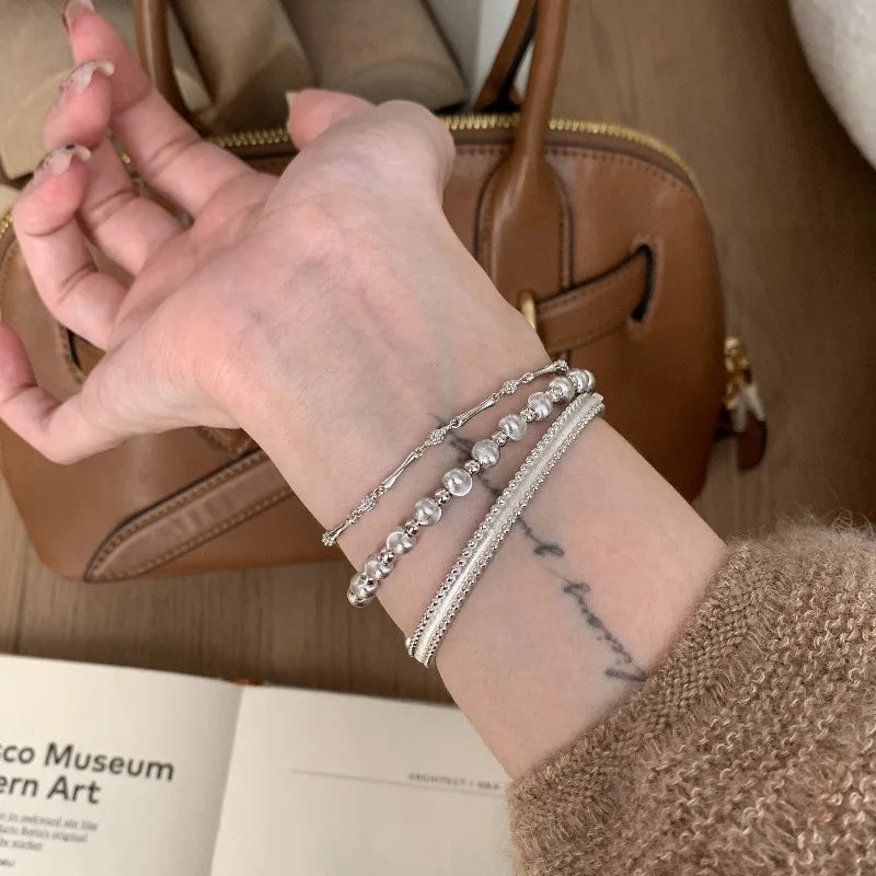 Classic silver 925 Light Luxury Round Bead Lace Brushed bracelet for women New in Simplicity Fashion bangles banquet Jewelry Lootquake LLC  Techno geeks