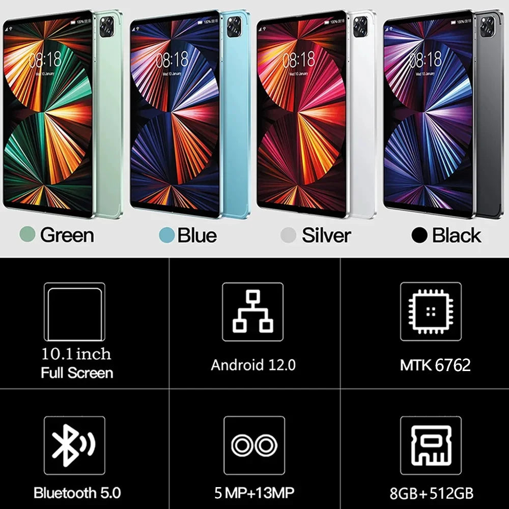 New 5G Pad Pro 10.1-Inch Android Tablet with 8GB RAM, 512GB ROM Octa core Support for calling,  Dual SIM card 8000mAh Battery Lootquake LLC  Techno geeks