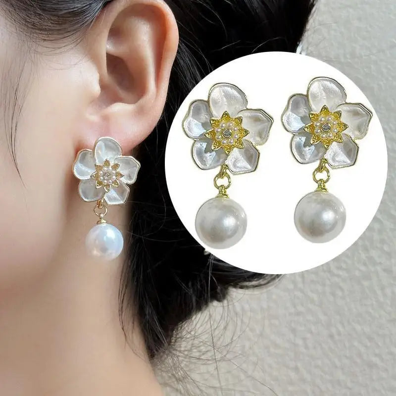 925 Silver Needle Korean Fashion Camellia Flower Earrings For Women Jewelry 2025 Trending Women's Black White Stud Earrings Gift Lootquake LLC  Techno geeks