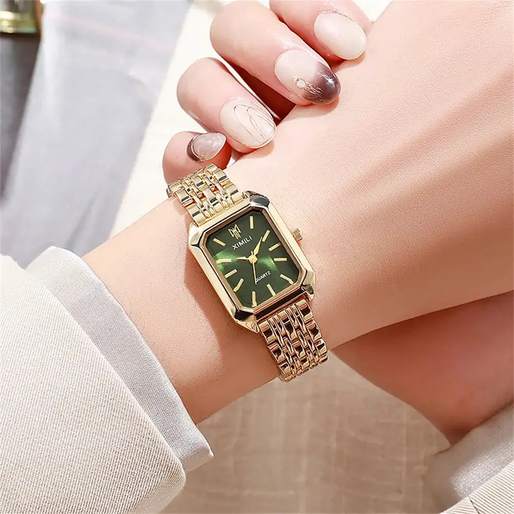 Luxury Ladies Fashion Quartz Watch Simple Scale Square Quality Gold Plated Women Watches Business Stainless Steel Folding Clock Lootquake LLC  Techno geeks