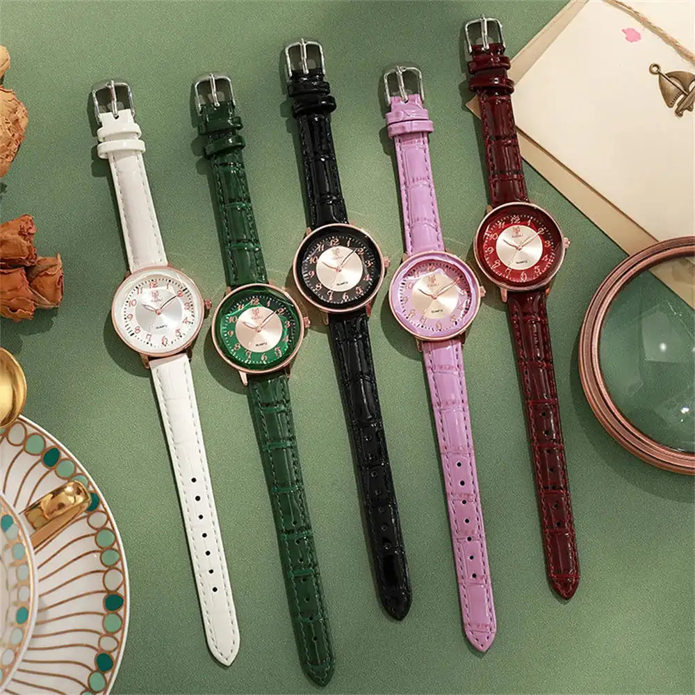 Women's Watch Simple Arabic Numerals Quartz Watch Fashionable Pink Leather Lady Business Clock Wristwatch Lootquake LLC  Techno geeks