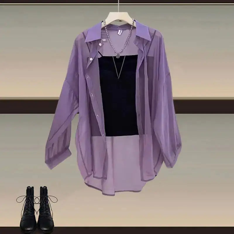 Summer Set Women's 2024 New Style Wear Sunscreen Chiffon Shirt with Slimming Slimming Suit Pants Three Piece Set Lootquake LLC  Techno geeks