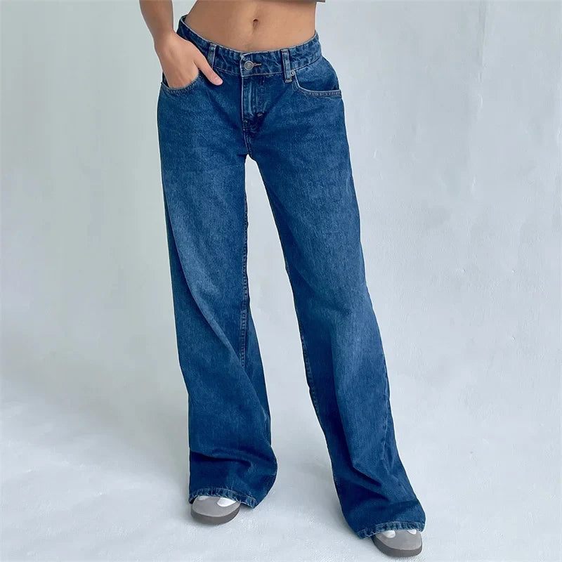 Lamuusaa Jeans y2k Clothes Women Solid Color Low Waist Waist Wide Leg Denim Pants Trousers with Multi Pockets 2000s Streetwear Lootquake LLC  Techno geeks