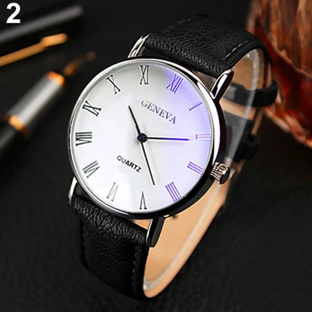 Men Watch Roman Numerals Blu-Ray Faux Leather Band Quartz Analog Business WristWatch 2022 Lootquake LLC  Techno geeks