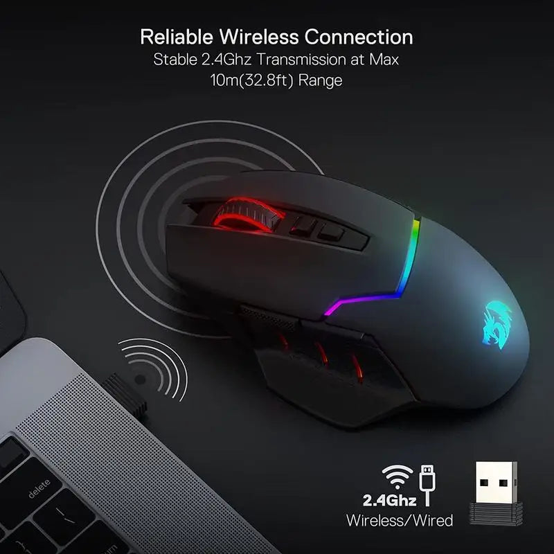 Redragon M690 PRO Wireless Gaming Mouse 8000 DPI Wired Mouse Rapid Fire Key 8 Macro Buttons for PC/Mac/Laptop, Black/White Mouse Lootquake LLC  Techno geeks