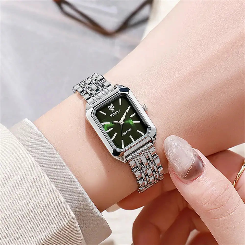 Luxury Ladies Fashion Quartz Watch Simple Scale Square Quality Gold Plated Women Watches Business Stainless Steel Folding Clock Lootquake LLC  Techno geeks