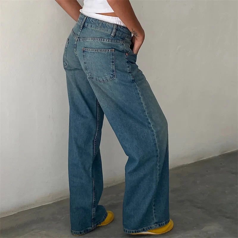 Lamuusaa Jeans y2k Clothes Women Solid Color Low Waist Waist Wide Leg Denim Pants Trousers with Multi Pockets 2000s Streetwear Lootquake LLC  Techno geeks