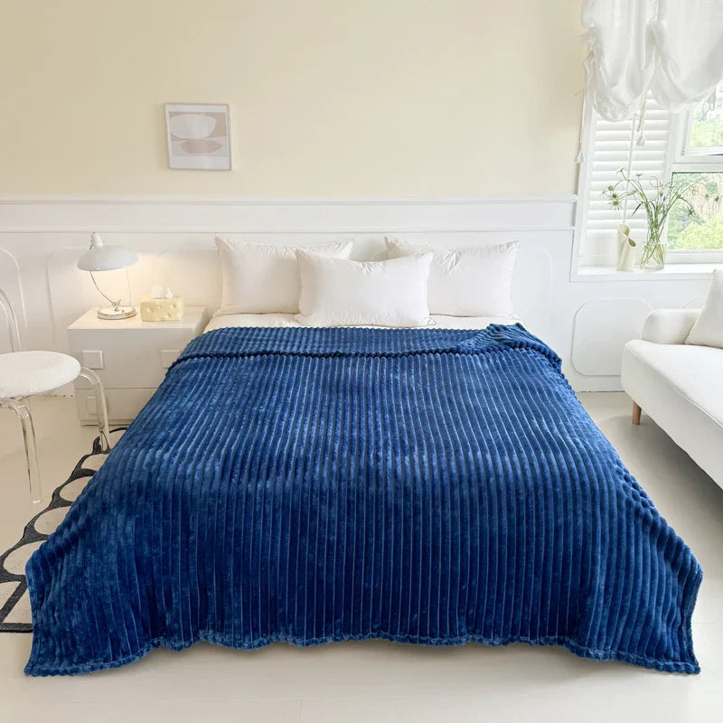 1 blue striped blanket - thickened blanket, modern and simple design, four seasons office nap blanket, suitable for bed or sofa. Lootquake LLC  Techno geeks