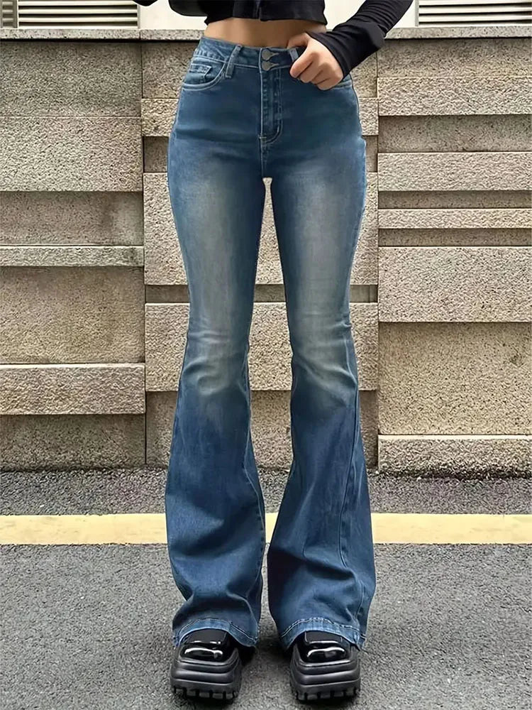 Women Flare Stretch Moustache Jeans Fashion Skinny Bell Bottom High Waist Gray Denim Pants Lady Classic Y2K Punk Long Trousers Lootquake LLC  Techno geeks